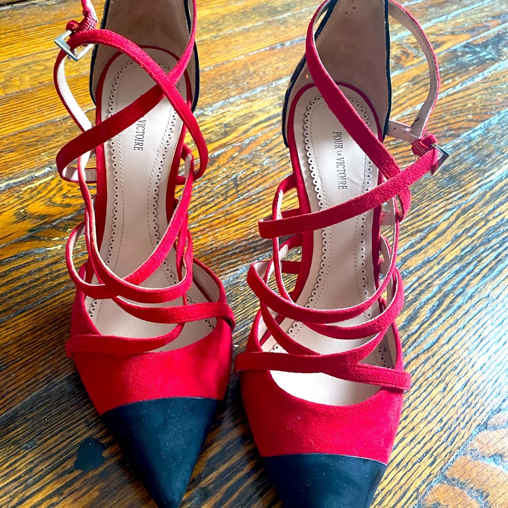 Suede with Leopard Red Stiletto Strappy Pumps